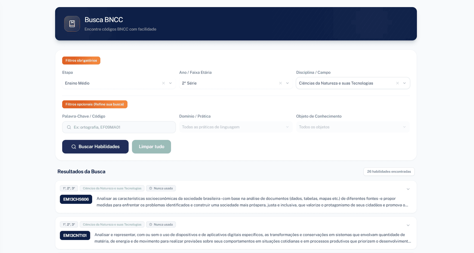 Busca de habilidades da BNCC