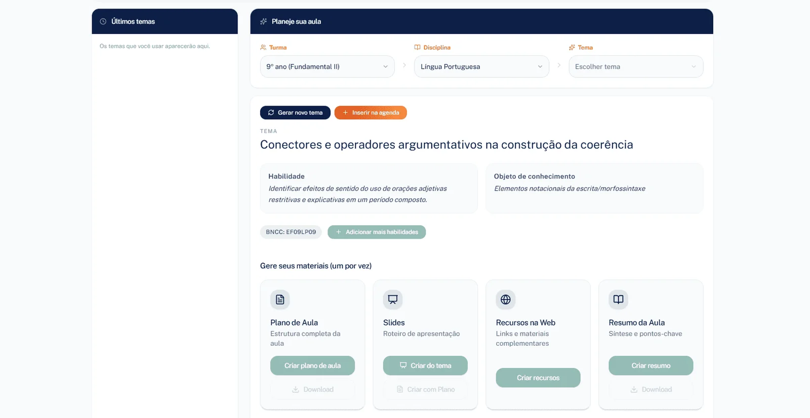 Gerador de plano de aula com BNCC integrada
